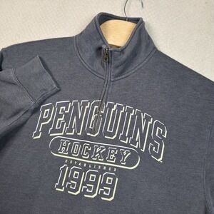 JanSport Penguins Hockey Sweatshirt Mens XL Gray 1/4 Zip Pullover Collegiate Y2K